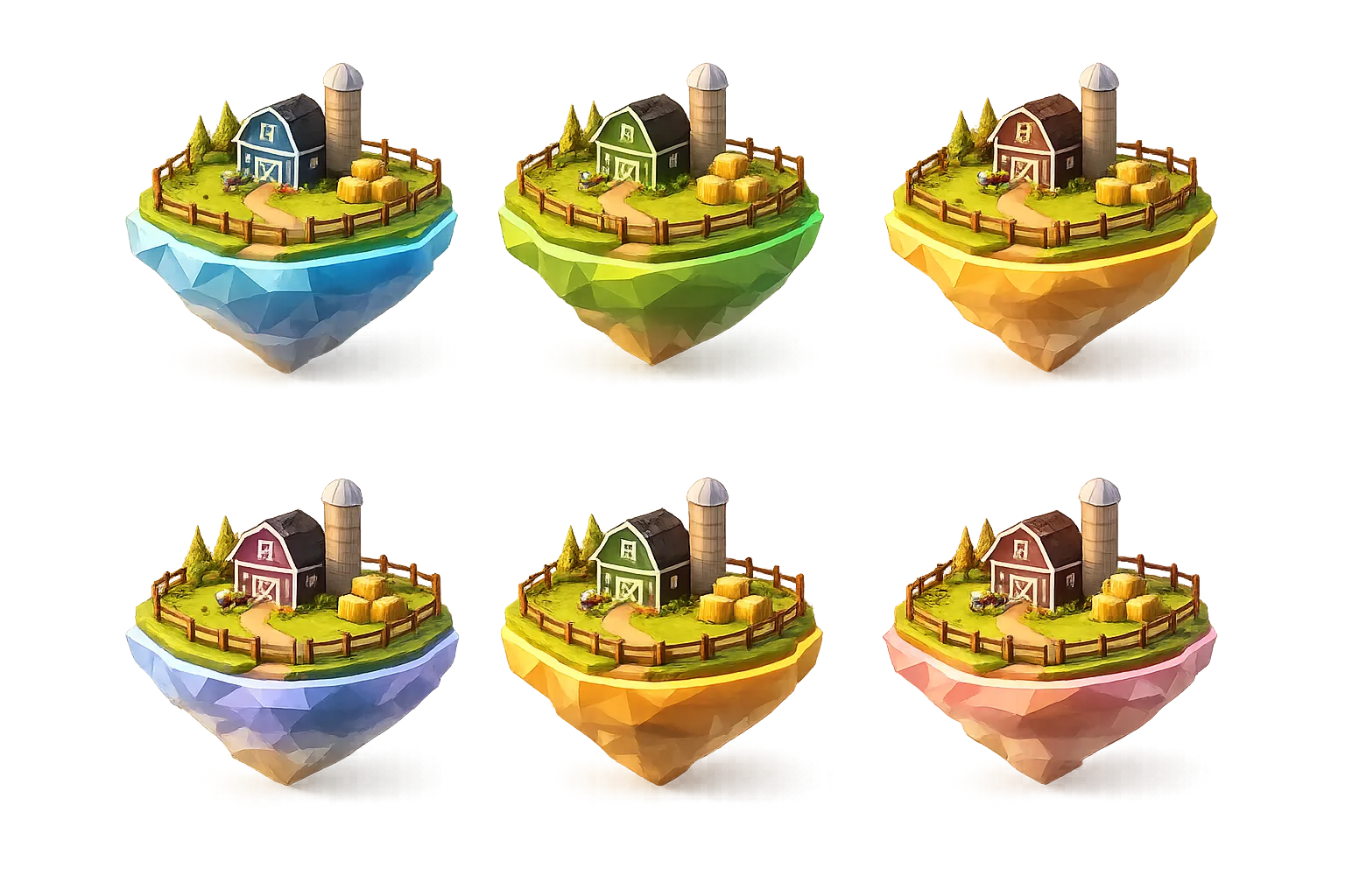 Five ranch islands, each a different tribe color